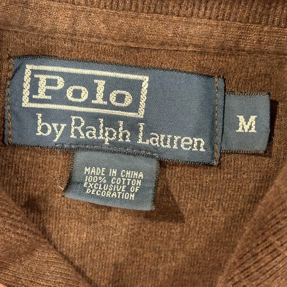 Polo Ralph Lauren Sweater Mens Medium Brown Shawl Collar Cotton Pullover Logo